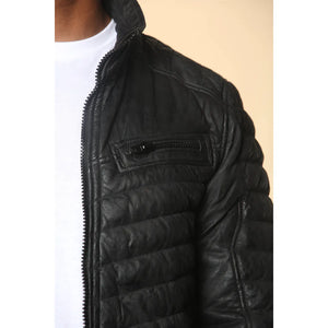 Chaqueta de Piel Napa Suave Acolchada para Hombre - Negro - Infinity Leather - 11