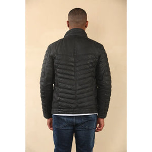 Chaqueta de Piel Napa Suave Acolchada para Hombre - Negro - Infinity Leather - 14