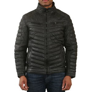 Chaqueta de Piel Napa Suave Acolchada para Hombre - Negro - Infinity Leather - 8