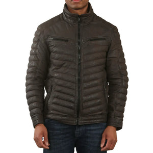Chaqueta de Piel Napa Suave Acolchada para Hombre - Marrón - Infinity Leather - 1