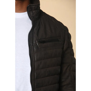 Chaqueta de Piel Napa Suave Acolchada para Hombre - Marrón - Infinity Leather - 5
