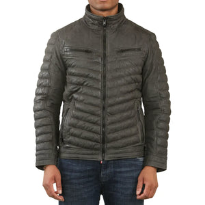 Chaqueta de Piel Napa Suave Acolchada para Hombre - Oliva - Infinity Leather - 15