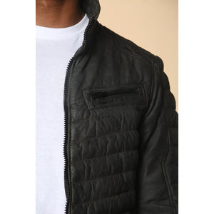 Chaqueta de Piel Napa Suave Acolchada para Hombre - Oliva - Infinity Leather - 18