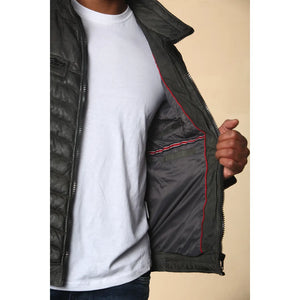 Chaqueta de Piel Napa Suave Acolchada para Hombre - Oliva - Infinity Leather - 19