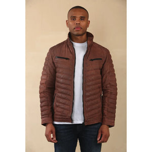Chaqueta de Piel Napa Suave Acolchada para Hombre - Bronceado - Infinity Leather - 24