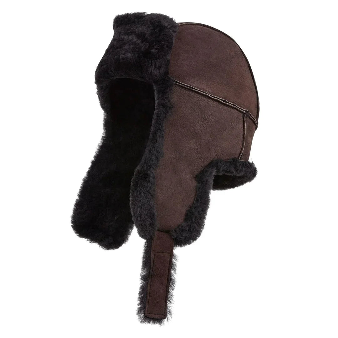 Czapka nawigatora męska RAF B-55 z zamszu i owczej skóry - Brązowy - Infinity Leather - 1