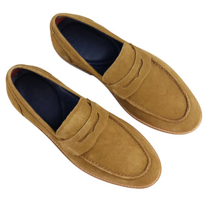 Mens Real Full Suede Slip On Loafers Boat Shoes Smart Casual Classic Comfort Fit - Tan - House of Cavani - 8