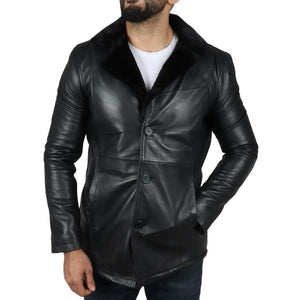 Manteau pour homme en cuir véritable avec doublure en fourrure - Noir - Infinity Leather - 11