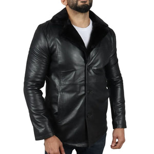 Manteau pour homme en cuir véritable avec doublure en fourrure - Noir - Infinity Leather - 12