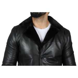 Manteau pour homme en cuir véritable avec doublure en fourrure - Noir - Infinity Leather - 13