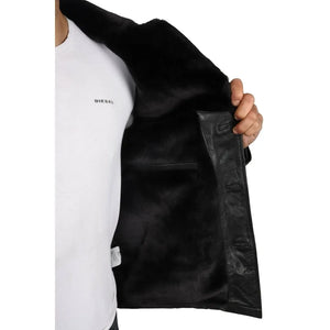 Manteau pour homme en cuir véritable avec doublure en fourrure - Noir - Infinity Leather - 14