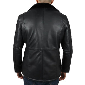 Manteau pour homme en cuir véritable avec doublure en fourrure - Noir - Infinity Leather - 15