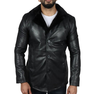 Manteau pour homme en cuir véritable avec doublure en fourrure - Noir - Infinity Leather - 9