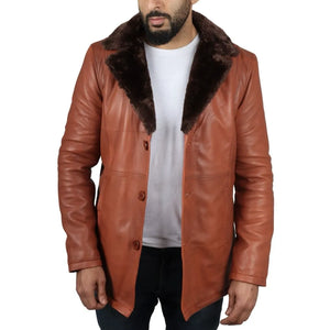 Manteau pour homme en cuir véritable avec doublure en fourrure - Marron clair - Infinity Leather - 2
