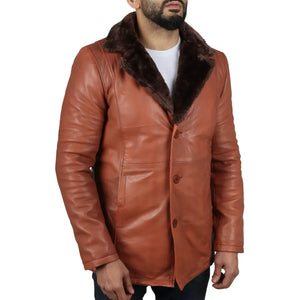 Manteau pour homme en cuir véritable avec doublure en fourrure - Marron clair - Infinity Leather - 4