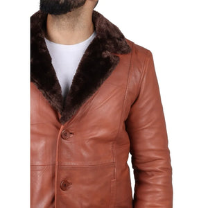 Manteau pour homme en cuir véritable avec doublure en fourrure - Marron clair - Infinity Leather - 5