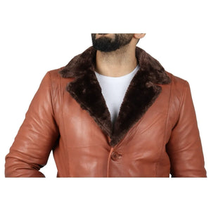 Manteau pour homme en cuir véritable avec doublure en fourrure - Marron clair - Infinity Leather - 6