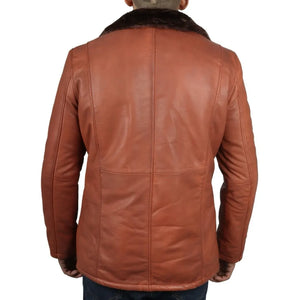 Manteau pour homme en cuir véritable avec doublure en fourrure - Marron clair - Infinity Leather - 8