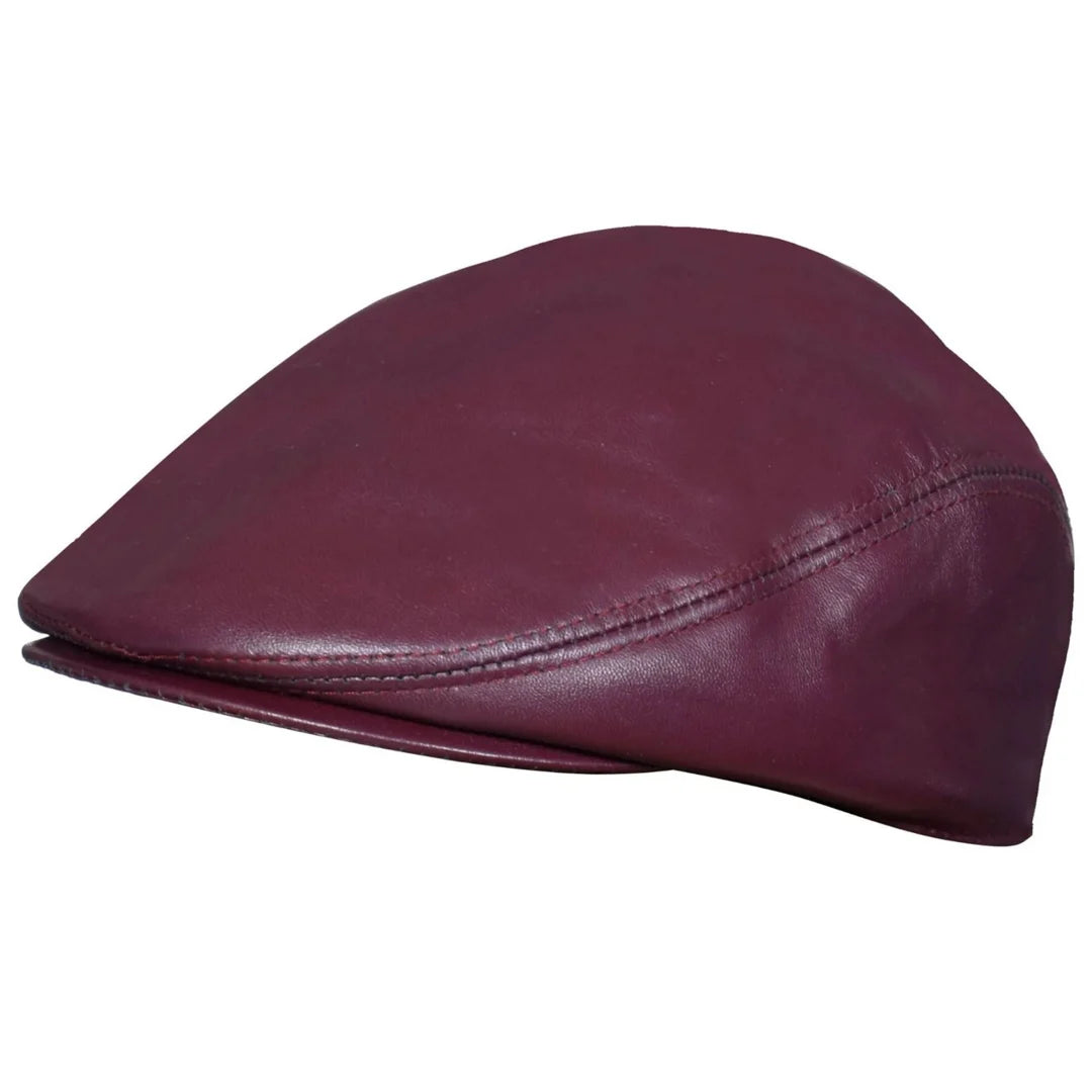 Herren Echtleder Ivy Newsboy Schirmmütze mit Spitze - Burgund - Infinity Leather - 1