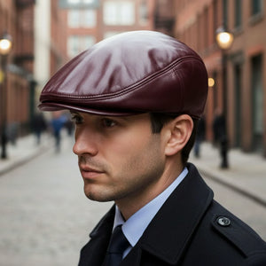 Herren Echtleder Ivy Newsboy Schirmmütze mit Spitze - Burgund - Infinity Leather - 5