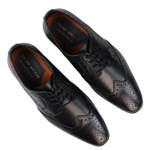 Męskie skórzane eleganckie buty wiązane brogsy czarne brązowe klasyczne Gatsby wieczorowe - Czarny - Frank Wright - 4
