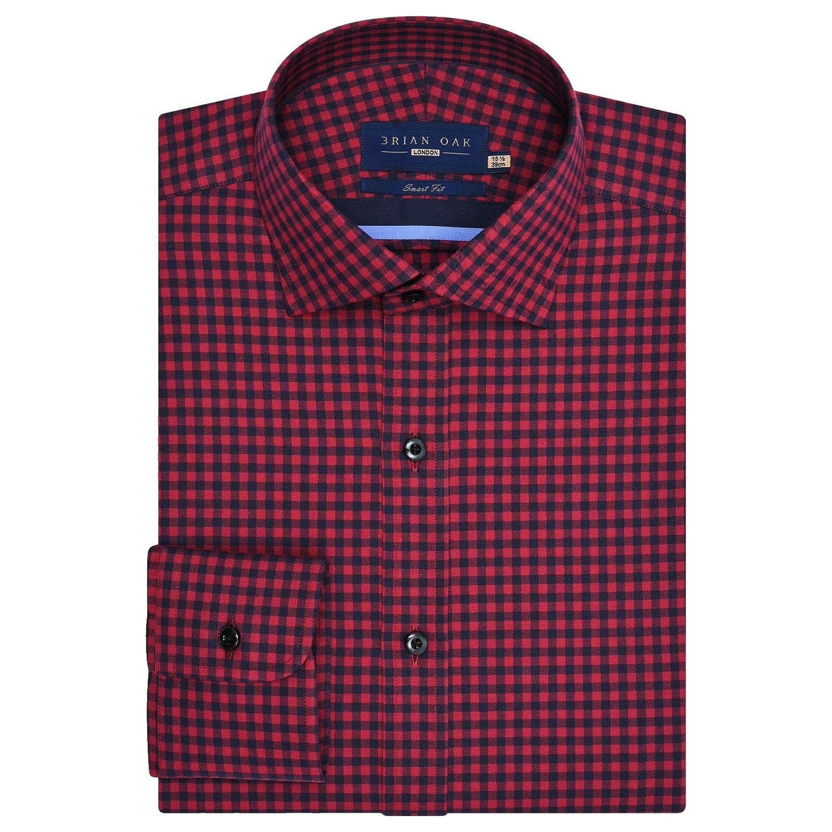 Men's Red And Navy Checkered Formal Shirt - Brian Oak - 1
