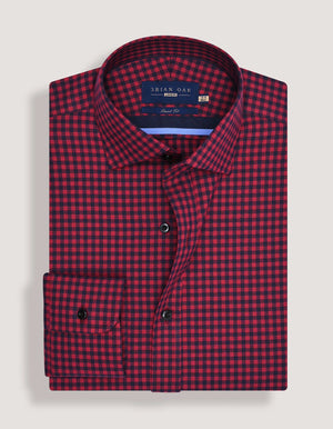 Men's Red And Navy Checkered Formal Shirt - Brian Oak - 5