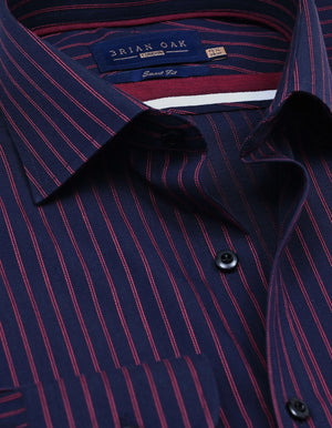 Herren Hemd Rot gestreift Marineblau - Brian Oak - 3