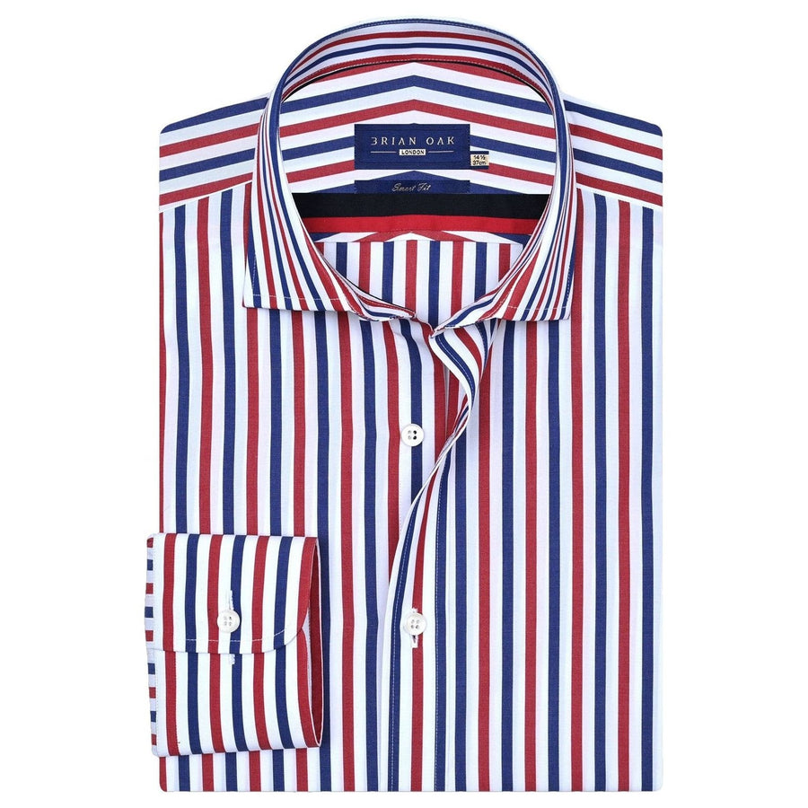Chemise homme rayée bleu royal et rouge coton - Brian Oak - 1