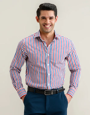 Men's Royal Blue and Red Striped Formal Shirt - Brian Oak - 2