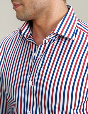 Men's Royal Blue and Red Striped Formal Shirt - Brian Oak - 4
