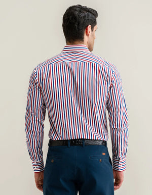 Men's Royal Blue and Red Striped Formal Shirt - Brian Oak - 6