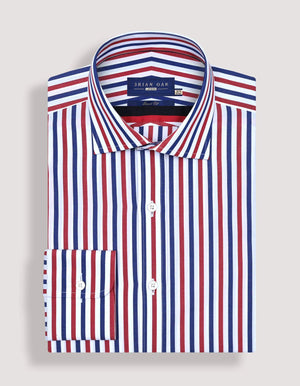 Men's Royal Blue and Red Striped Formal Shirt - Brian Oak - 7