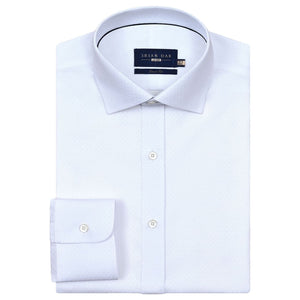 Men's Self Textured White Smart Fit Dress Shirt - Brian Oak - 1