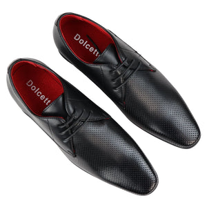 Mens Shoes Smart Formal Perforated Pointed Laced Black Leather PU - Dolcetto - 4