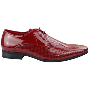 Mens Shoes Smart Formal Perforated Pointed Laced Black Red White Patent Leather PU - Dolcetto - 11