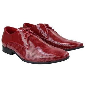 Mens Shoes Smart Formal Perforated Pointed Laced Black Red White Patent Leather PU - Dolcetto - 12