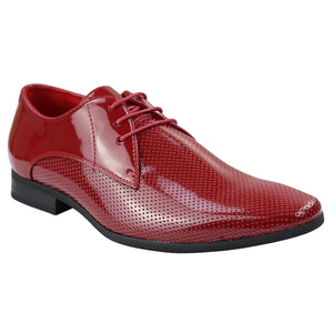 Mens Shoes Smart Formal Perforated Pointed Laced Black Red White Patent Leather PU - Dolcetto - 13