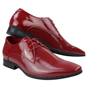 Mens Shoes Smart Formal Perforated Pointed Laced Black Red White Patent Leather PU - Dolcetto - 14
