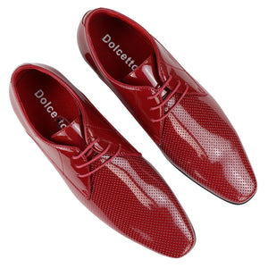 Mens Shoes Smart Formal Perforated Pointed Laced Black Red White Patent Leather PU - Dolcetto - 15