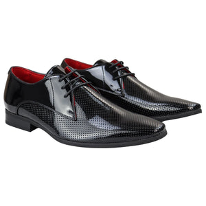 Mens Shoes Smart Formal Perforated Pointed Laced Black Red White Patent Leather PU - Dolcetto - 2