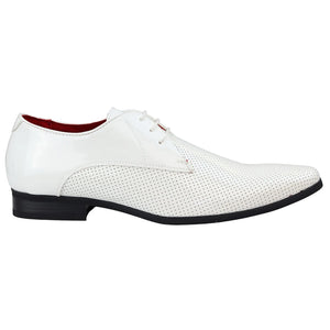 Mens Shoes Smart Formal Perforated Pointed Laced Black Red White Patent Leather PU - Dolcetto - 6