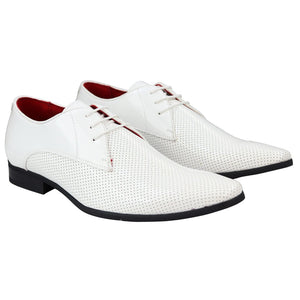 Mens Shoes Smart Formal Perforated Pointed Laced Black Red White Patent Leather PU - Dolcetto - 7