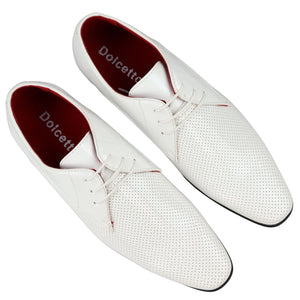 Mens Shoes Smart Formal Perforated Pointed Laced Black Red White Patent Leather PU - Dolcetto - 9