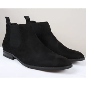 Men's Slip On Suede Leather Lined Chelsea Boots - Black - Dolcetto - 2