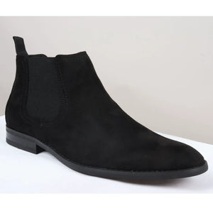 Men's Slip On Suede Leather Lined Chelsea Boots - Black - Dolcetto - 3