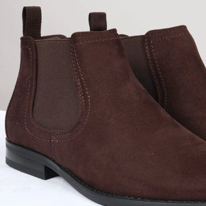 Men's Slip On Suede Leather Lined Chelsea Boots - Brown - Dolcetto - 11