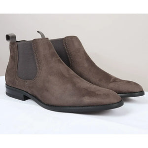 Men's Slip On Suede Leather Lined Chelsea Boots - Grey - Dolcetto - 16