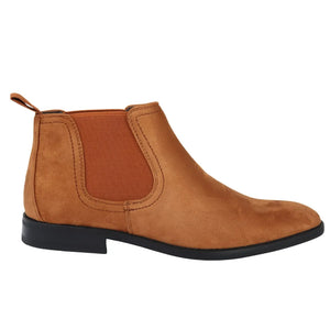Men's Slip On Suede Leather Lined Chelsea Boots - Tan - Dolcetto - 29