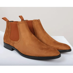 Men's Slip On Suede Leather Lined Chelsea Boots - Tan - Dolcetto - 30
